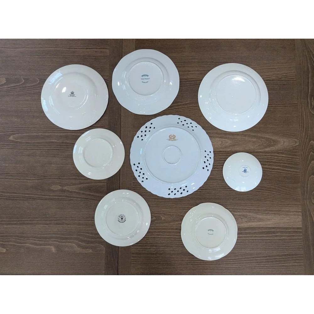 Vintage Blue White Transferware Plate Wall Gallery Set 8pc Mixed Sizes Cobalt